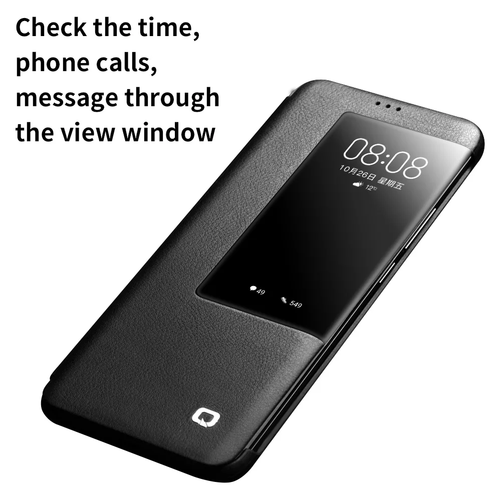 QIALINO Luxury Genuine Leather Flip Case for Huawei Mate 20 Pro Stylish Handmade Ultra Slim Smart View Phone Cover for Mate 20/X