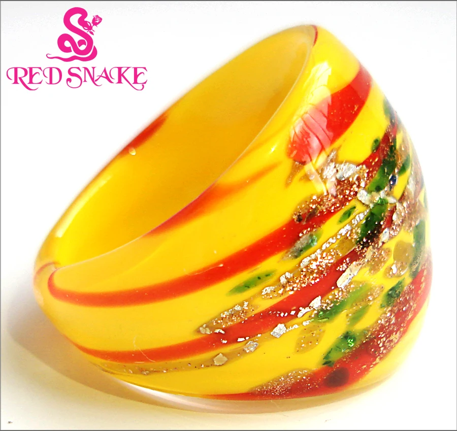 RED SNAKE Fashion Ring Handmade Yellow and red line Murano Glass Rings