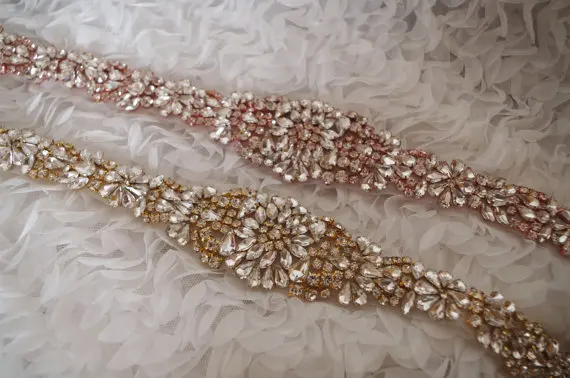 

Rose Gold Crystal Sash Applique Gold Rhinestone Applique Gold Rhinestone Sash, 2021 New Arrival Best Seller