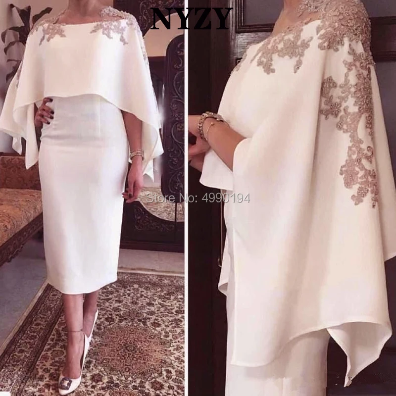 NYZY M149 Real Sample Cap Sleeves Wedding Party formal Gowns White Mother of the Bride Short Dresses Elegant Customized