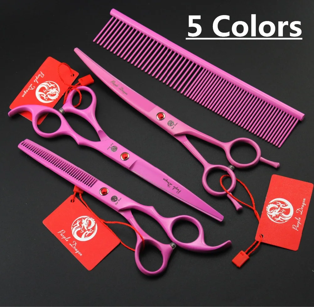 Pets Scissors 4Pcs Suit  684# 7.0'' Hairdressing Scissors Curving Dogs Cats Pets Cutting Scissors Thinning Shears Hair Scissors