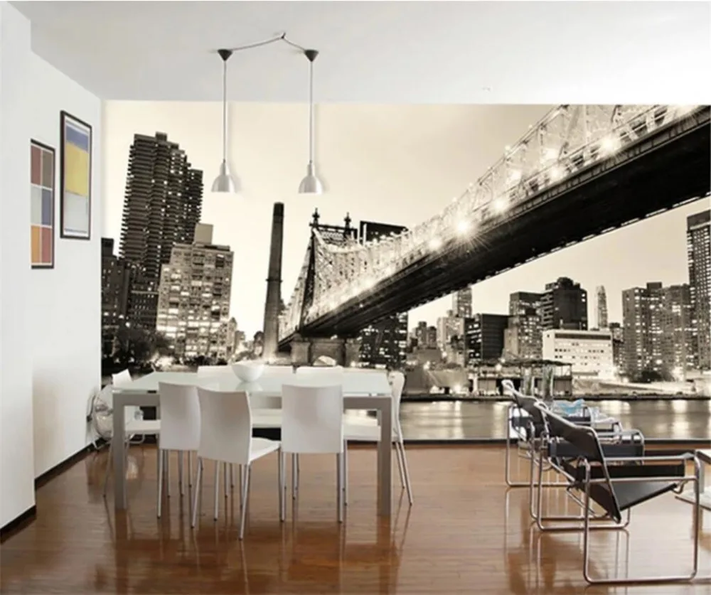 

beibehang Manhattan Bridge nostalgic black and white landscape wallpaper backdrop living room bedroom custom 3D wallpaper mural