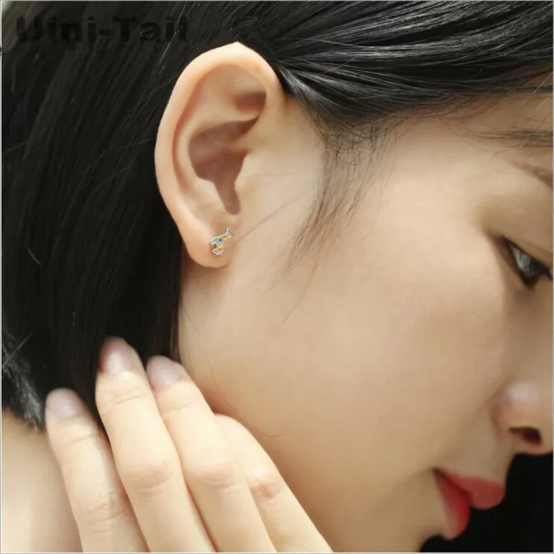 Korea Forest Department 925 Tibetan silver Cute Colorful  Mini Stud Earrings Earrings Temperament Personality Ear Jewelry ED498