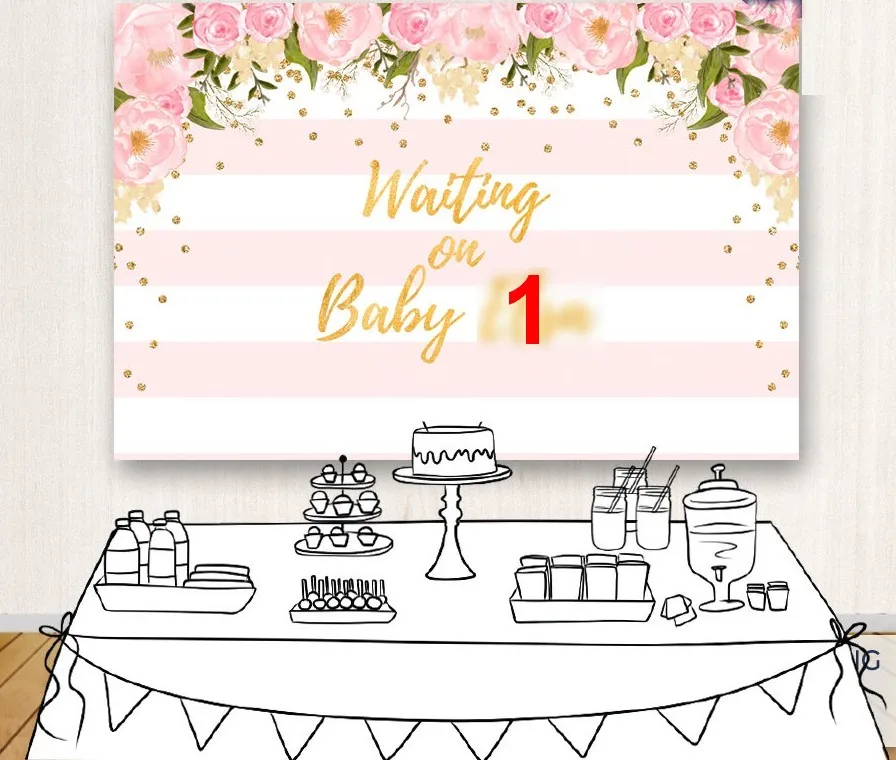 Folhas de flores personalizadas para chá de bebê, dourado e rosa, plano de fundo para estúdio de fotos, computador de alta qualidade, impressão de festas