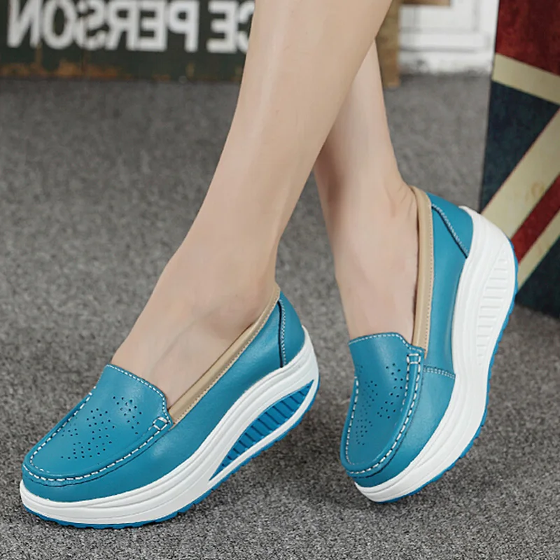 spring platform women casual shoes slip-on genuine leather mother Shake shoes nurse wedges shoes x1092 35