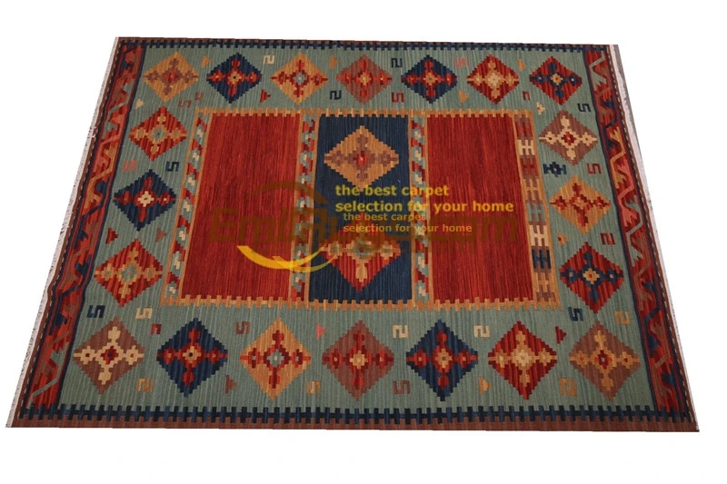 Kilim Fabric Handwoven Wool Carpets Home Decore Geometric Rug Turkish Carpets Wool Knitting Carpets