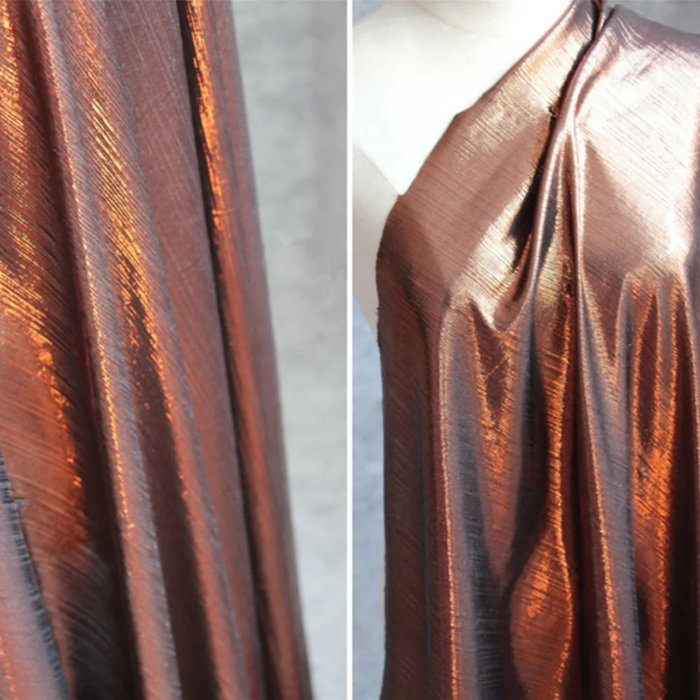 50*150CM Caramel Wire Drawing Leather Cloth Fabric Lycra Stretch Clothing Fashion  Striped  Style Stage Dress Design Fabric DIY