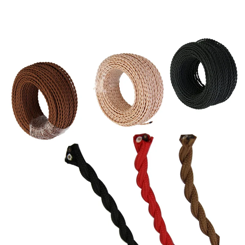10m Hot Sale 2 Core Electrical Rope Wire Vintage Antique Braided Twisted Fabric Lighting Cable Woven Silk Flexible Cord
