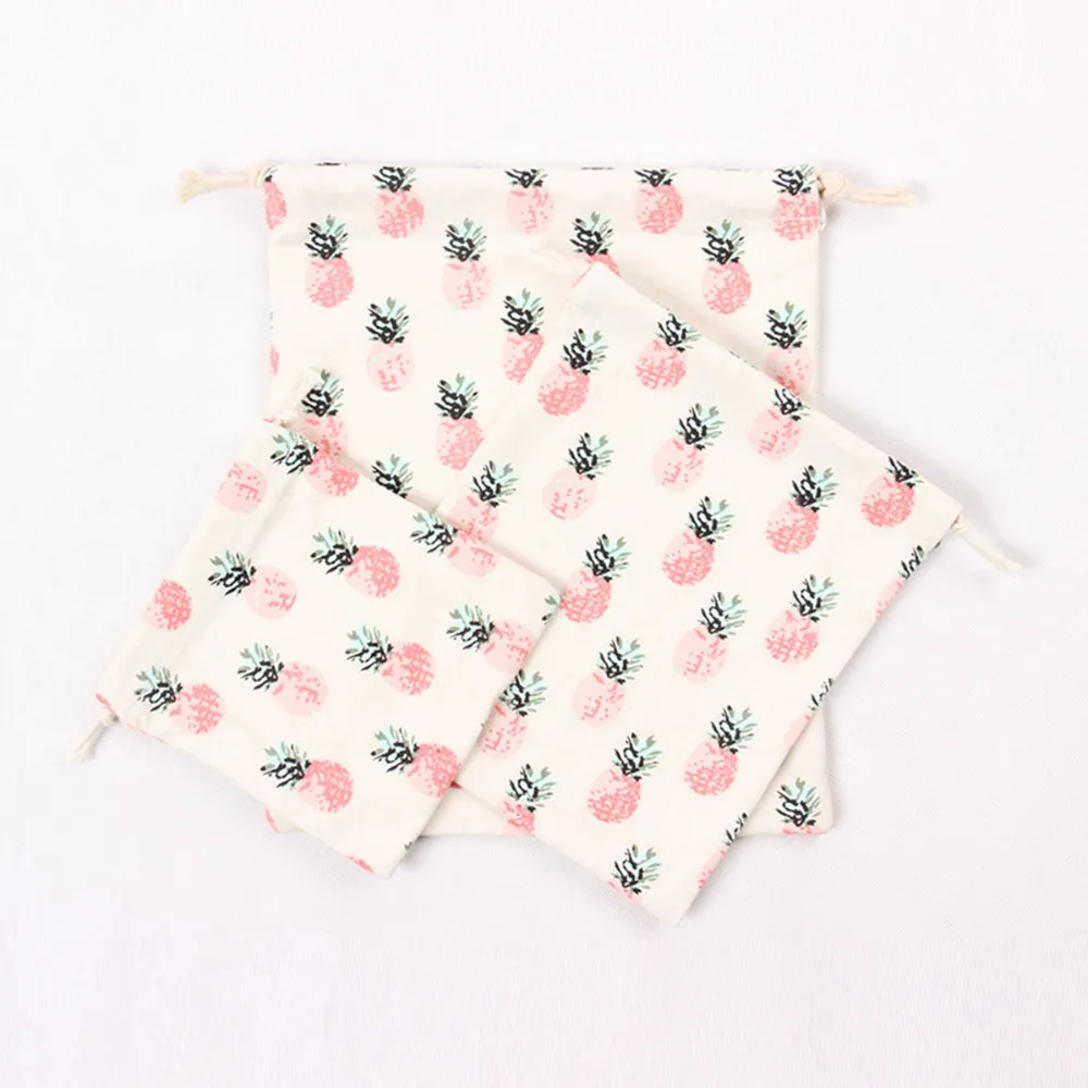 1Pcs Custom Cotton Canvas Pouch Drawstring Gift Bag Bags Pineapple Printing Children's Love Candy Gift Bags Unisex Pouch Cluch