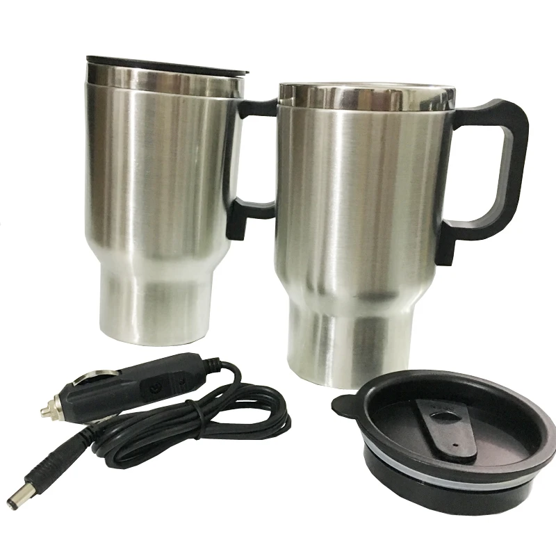 12V Car Heating Cup Electric Kettle Cars Thermal Heater Cups Boiling Water Bottle Car Coffee Cup Auto Adapter 450 ML