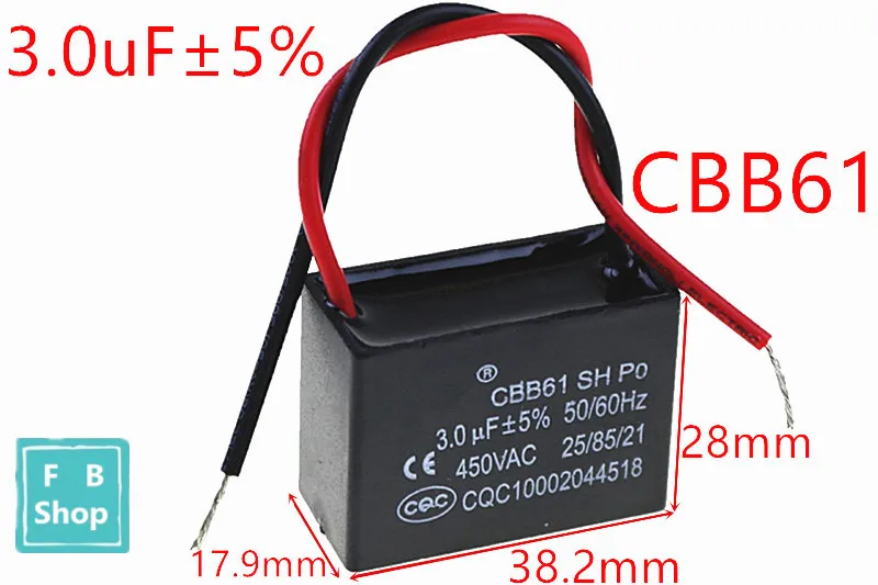 1pcs CBB61 3uF 450VAC starting capacitance AC Fan Capacitor CBB Motor Run Capacitor