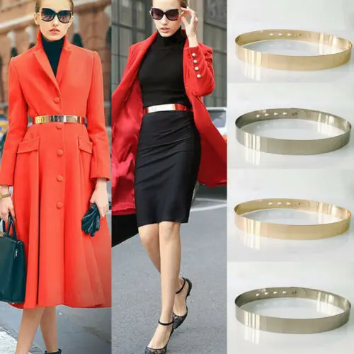 HOT Women Adjustable Metal Waist Belt Metallic Bling Gold Silver Color Plate Vintage Lady Simple Belts