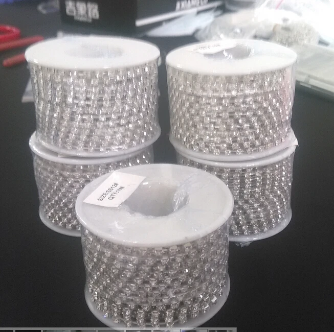 10 Meters/Lot(1 Roll )  SS12 3mm Rhinestone Strass Silver Plated Metal Rhinestone Cup Chain for Clothes Wedding Dressing DIY