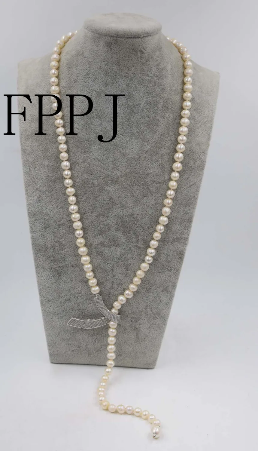 

freshwater pearl white round 8-9mm necklace 32inch wholesale beads nature gift discount FPPJ FPPJ