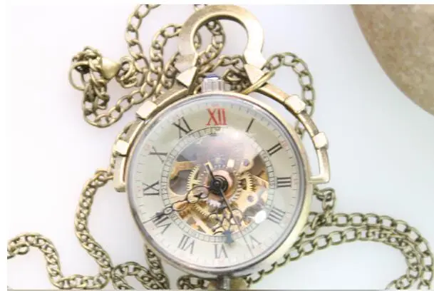 20pcs/lot New Arrival Steampunk Transparent Glass Ball Mechanical Pendant Pocket Watches Men Women Chain Gift P118