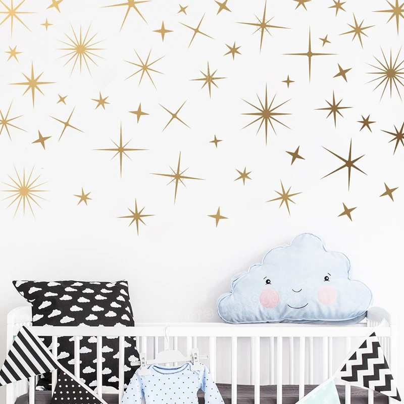 Sparkle Gold Star Wall Decals Vinyl Art Stickers Nursery Mural , Star Art Decals Decor Cute DIY Sticker Modern Home Decoration