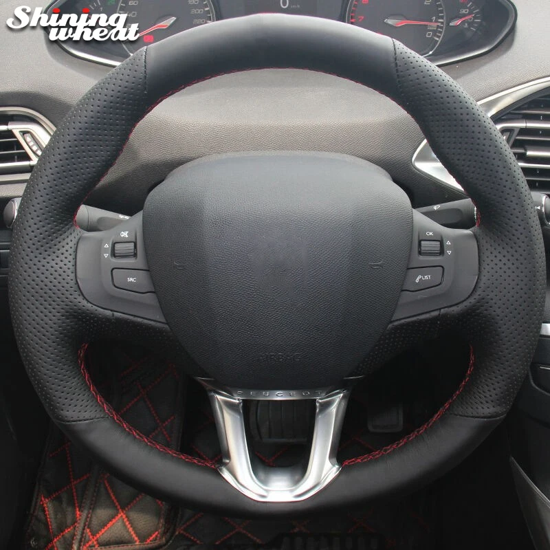 

Shining wheat Black Artificial leather Car Steering Wheel Cover for Peugeot 2008 Peugeot 208