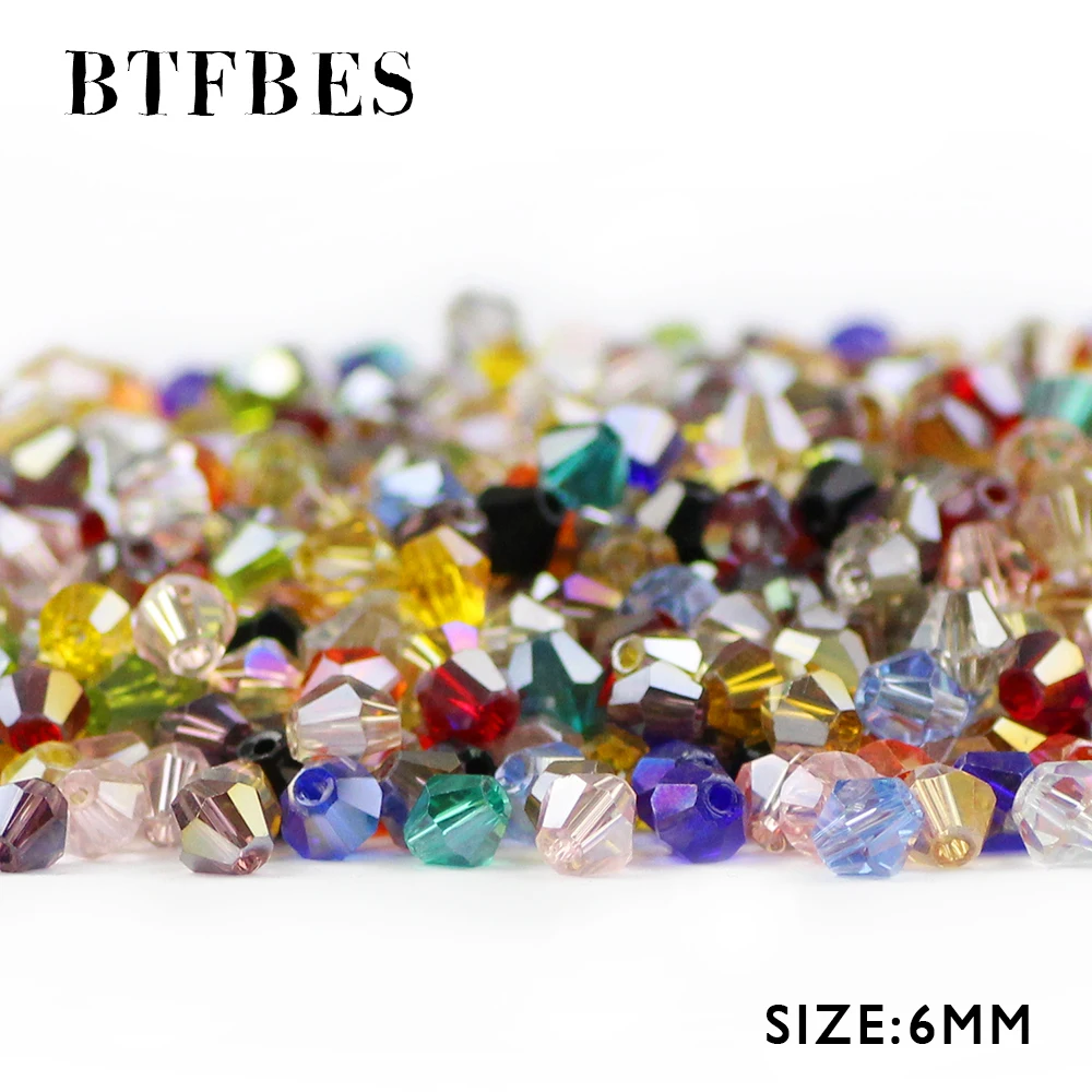 BTFBES 6mm AB Bicone Austrian Crystals Beads 50psc Cone Glass Spacer Loose bead for Jewelry Earring necklace Making Bracelet DIY