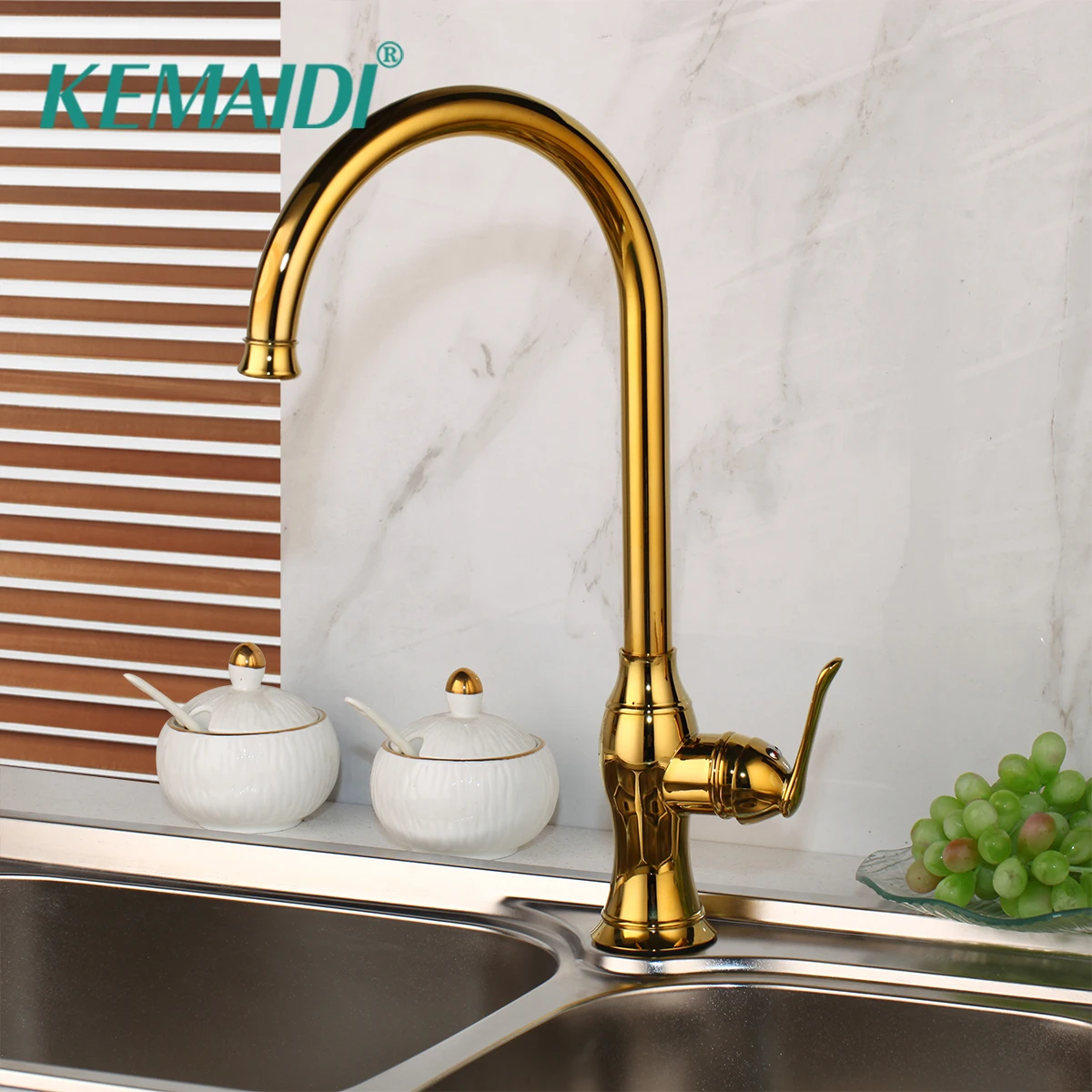 

KEMAIDI Kitchen Faucet Cold and Hot Kitchen Tap Golden Single Hole Handle 360 Degree Water Mixer Tap Torneira Cozinha