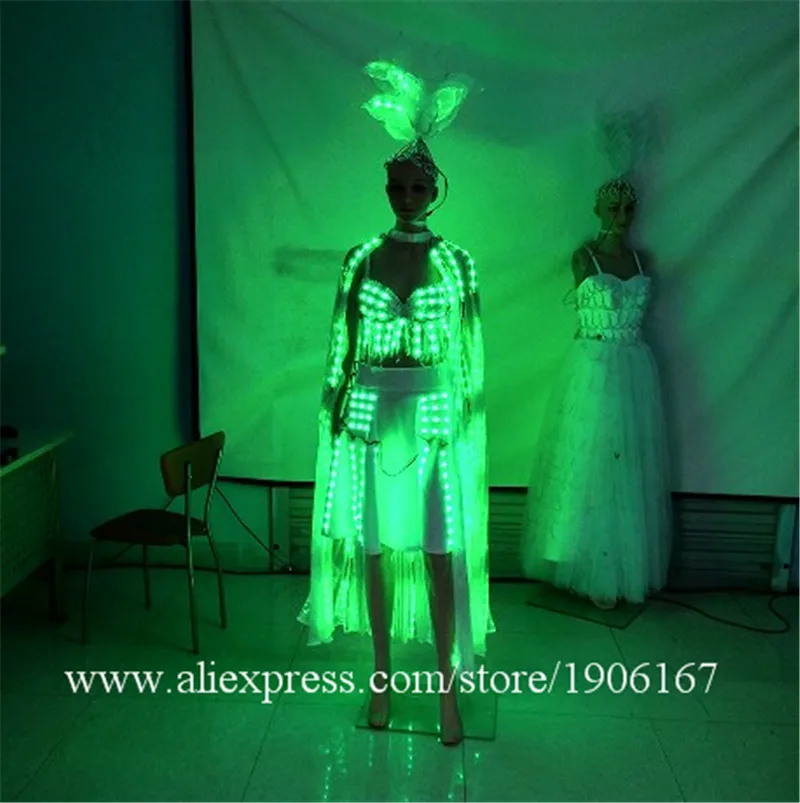 2 Sets Colorful Led Luminous Party Evening Dress Sexy Women Light Up Stage Performance Clothes Costumes For Club Bar Christmas