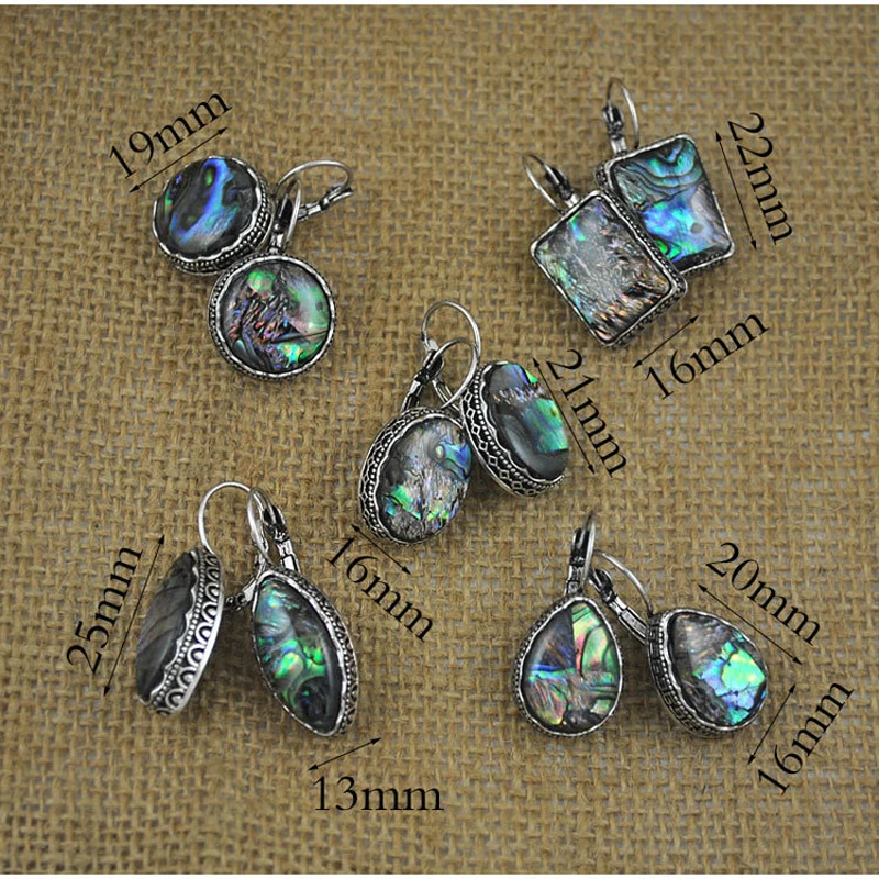 LE SKY New Abalone Shell Dangle Square Round Heart Shape Earrings For Women Vintage Antique Plated Fashion Jewelry