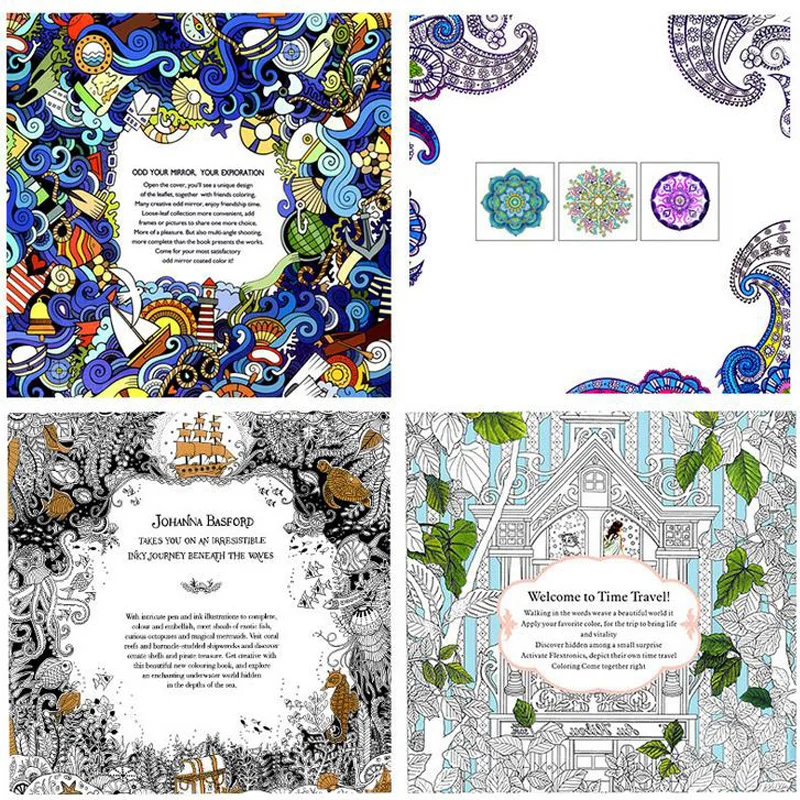 4pcs /lot NEW Arrive Relieve Stress For Adult Painting Drawing Book 24 Pages Kill Time English colouring books