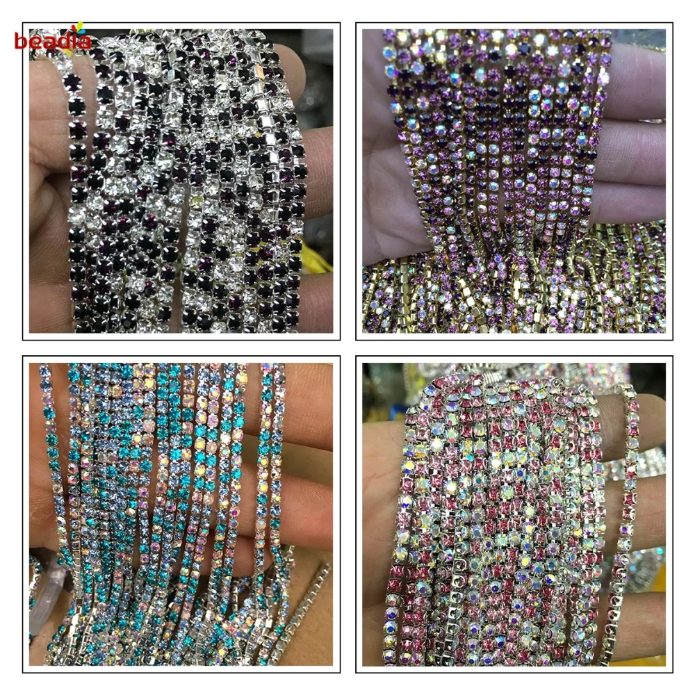 Hot Sale High Density 2/2.5/2.8/3mm Mix color Transparent Rhinestone Chain For DIY Phone Craft Sewing Clothes Accessories