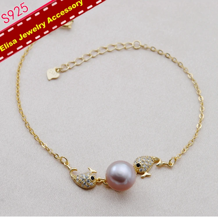 

S925 Sterling Silver Double Whales Style Pearl Bracelet Fittings Women DIY Pearl Bracelet Jewelry Accessory 3Pieces/Lot