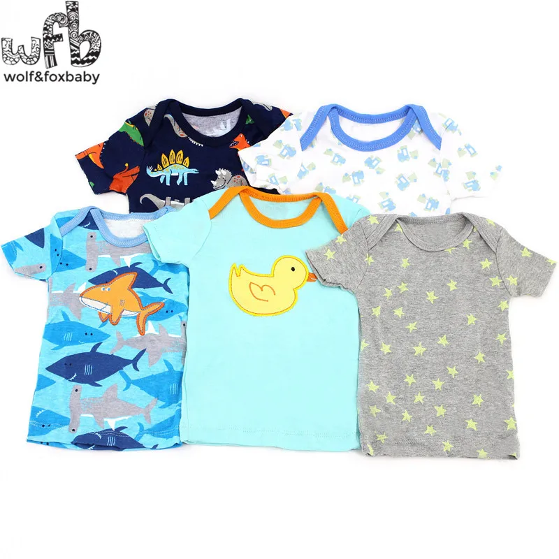 Wobfaobxylf 5pcs/pack Short-Sleeved T-shirt for 0-24months Newborn Baby Boys Girls