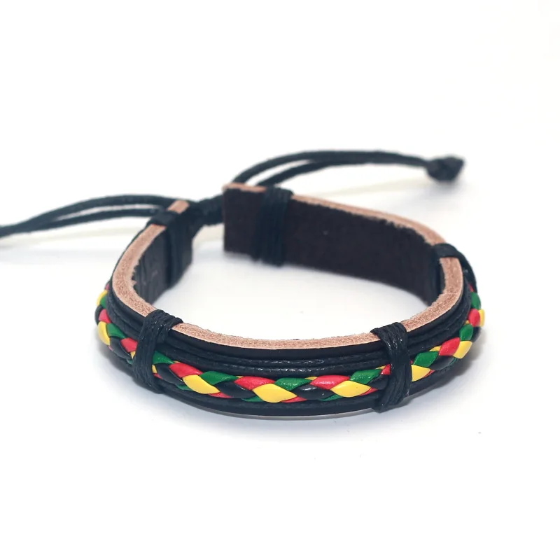 Genuine Leather Rasta Color Man Bracelets Casual/Sporty Men Jewelry Cheap Price