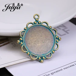JUYA Hollow Necklace Pendant Base Tray Bezel Blank 4pcs Zinc Alloy Ancient Bronze Fix 30mm Inner Size Cameo Cabochon AD0137