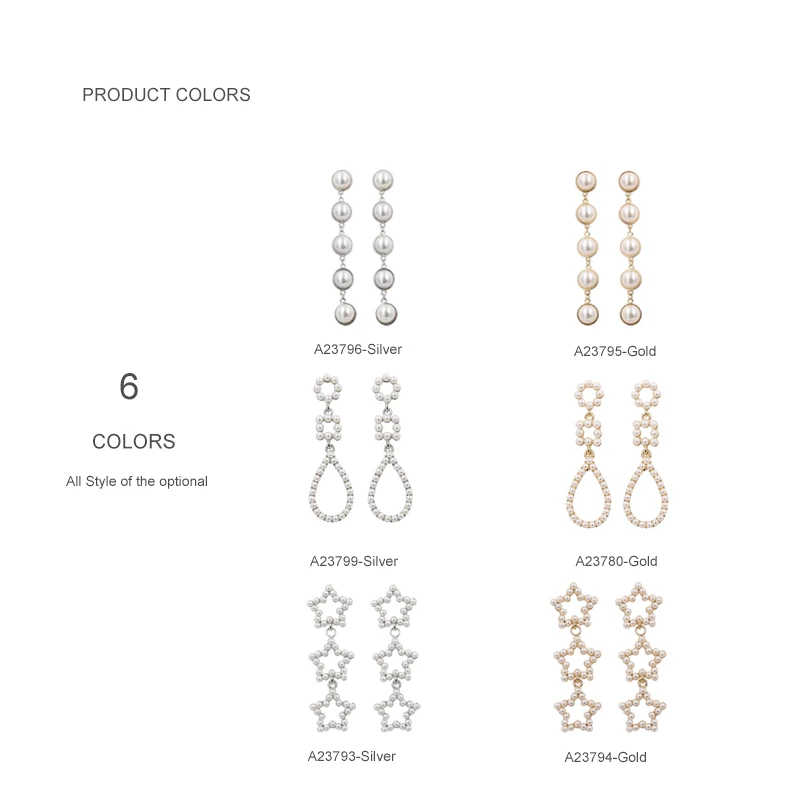 STRATHSPEY  Geometric Star Pearl Earrings For Women Handmade Gold Silver Color Pentagram Drop Earring Alloy Summer Jewelry