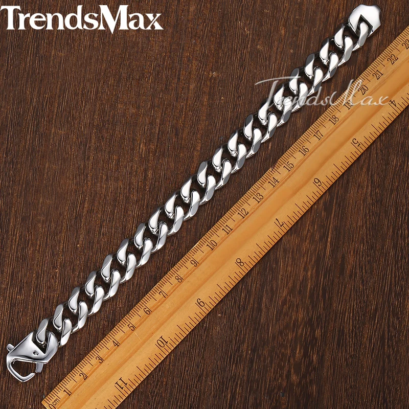 Men\'s Bracelet Matte Cut Curb Cuban Link Chain 316L Stainless Steel Bracelet For Male Jewelry Dropshipping 15 mm KHBM109