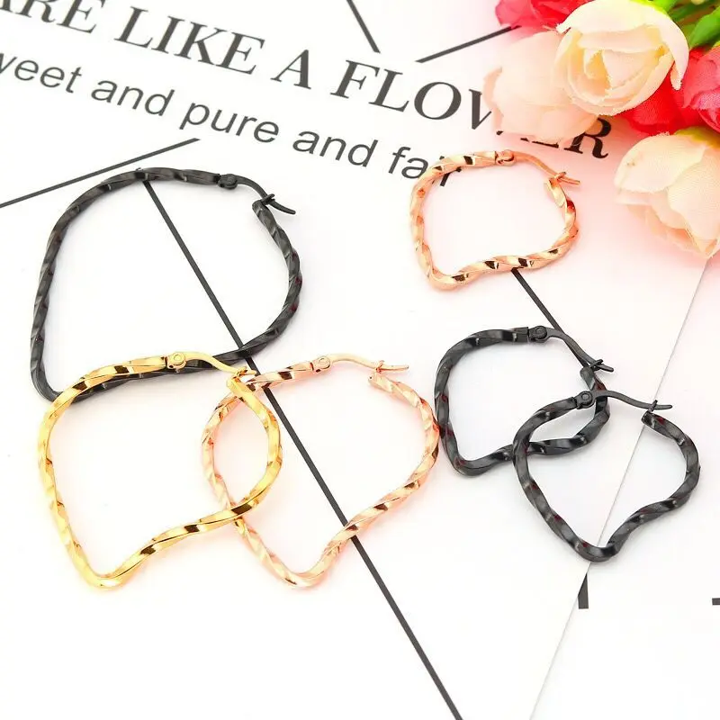 Wholesale Jewelry-- Titanium steel New Hearts Rotate Circle Hoop Earrings For Women Jewelry no fade 4 Gold Color