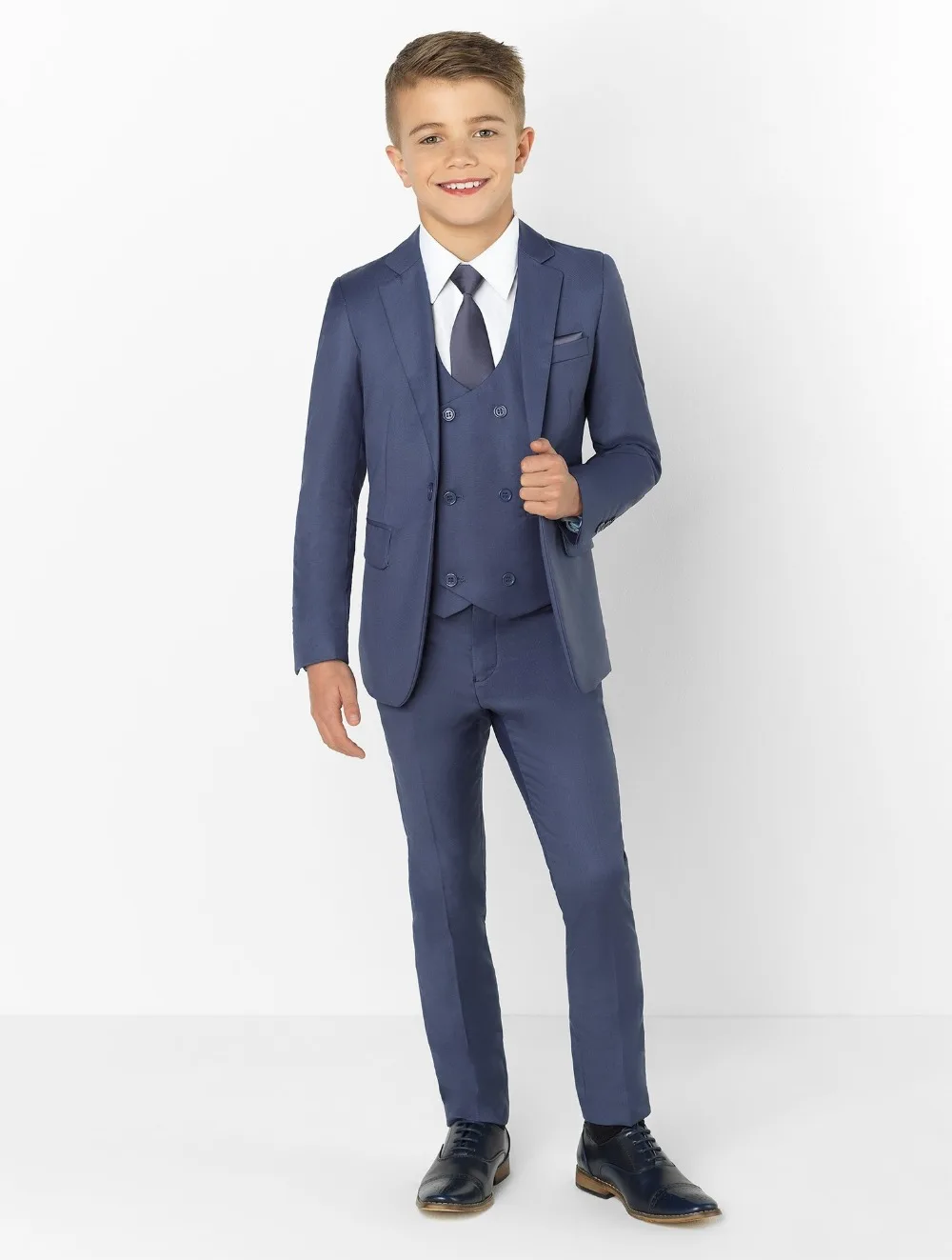 2019 Mode Piekte Revers Kids Suits Fashion Kinderen Kleding Set Jongen Formele Prom Suits (Jas + Broek + tie + Vest)