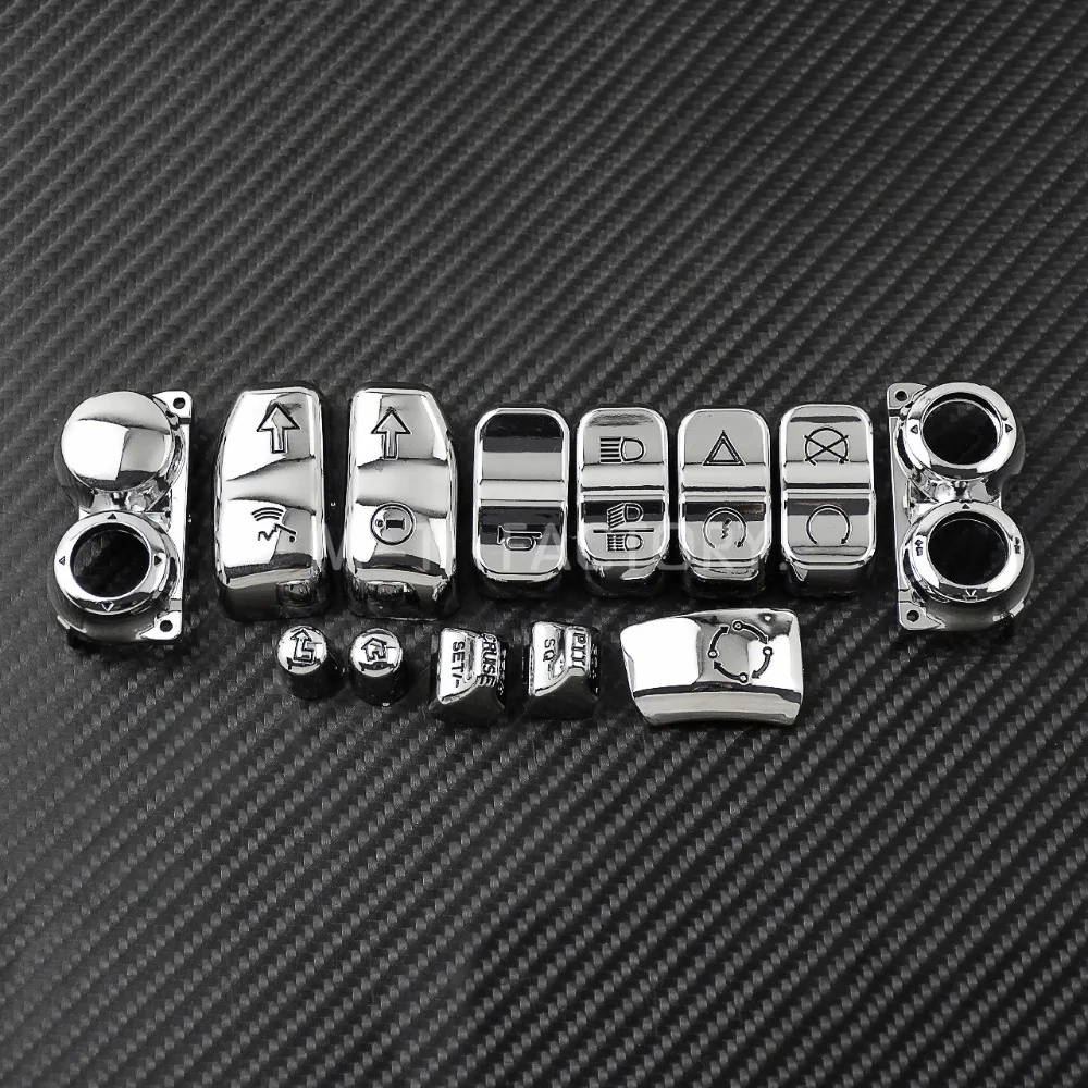 13PCS Motorcycle Hand Control Switch Cover Chrome Housing Button Caps For Harley Touring Electra Street Glide Road King 14-19 20