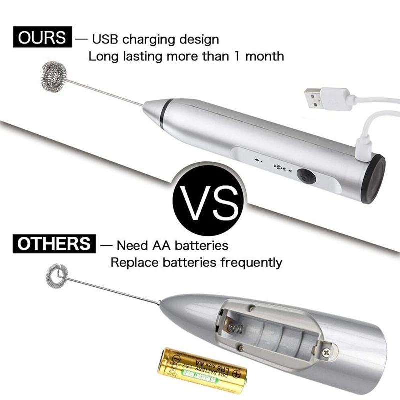거품기 2 개 포함 충전식 전기 우유 거품기, 커피, 라떼, 카푸치노, 핫 초콜릿 용 핸드 헬드 폼 메이커, 내구성
