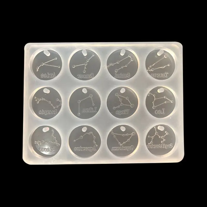 12 Constellations Discs Pendant Epoxy Resin Silicone Mold Jewelry Making Tools