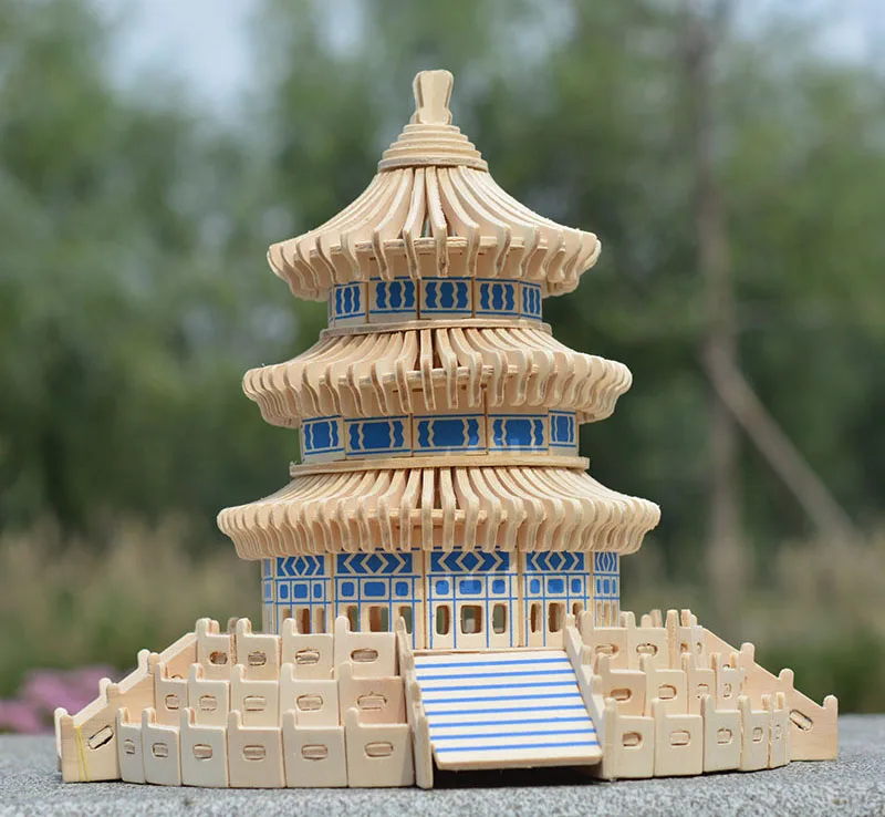 

Children's Wood Wooden Jigsaw Puzzle Toy Model Of The Temple Heaven Unisex Construction 3d 2021