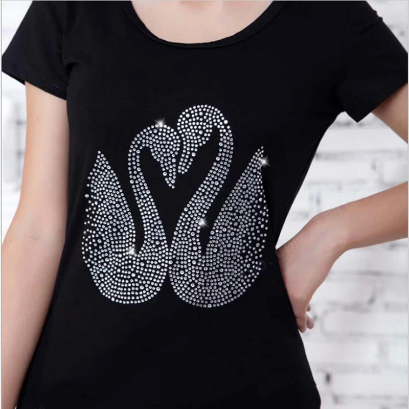 22*21.5cm Lovers swan print design hot fix rhinestone Heat transfer design iron on motifs Scrapbooking diy accessories