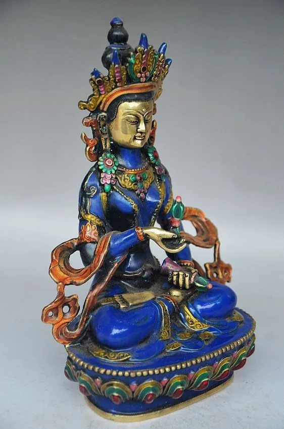 

decoration bronze factory Pure Brass Antique Elaborate Chinese Tibetan Buddhism Cloisonne Handwork White Tara Duddha Statue