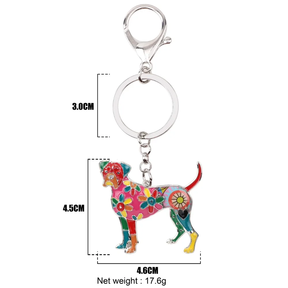 Bonsny Enamel Alloy Boxer Dog Key Chain Key Ring Fashion Jewelry For Women Keychain Souvenir Accessories Handbag Bag Charm