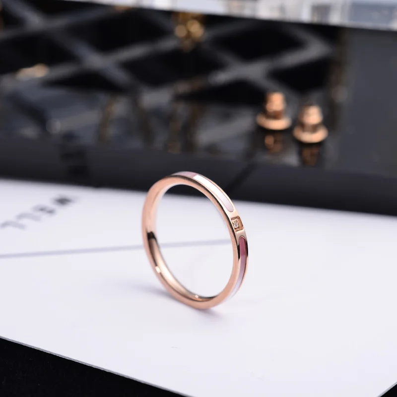 YUN RUO Top Brand Black White Zircon Crystal Rings for Woman Girl Jewelry Rose Gold Color 316 L Stainless Steel Gift Top Quality