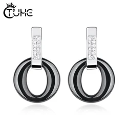 Elegant Style White Black Ceramic Stud Earrings for Women CZ Crystal Healthy Ceramic Women Earrings Wedding Jewelry Gift Fashion