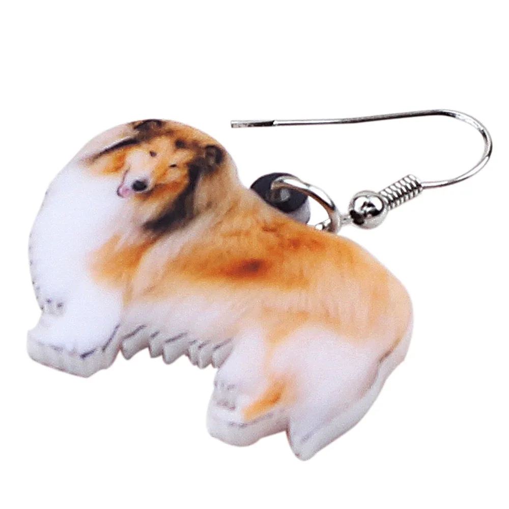 Bonsny Acrylic Happy Rough Collie Dog Earrings Big Long Dangle Drop Fashion Jewelry For Women Girls Ladies Kids Animal Accessory