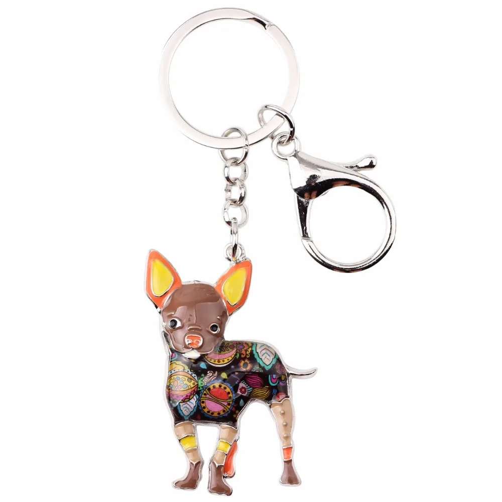 Bonsny Enamel Alloy Cute Chihuahuas Dog Key Chain Keychains Ring Gift For Women Girls Bag Car Pendant Fashion Animal Jewelry New