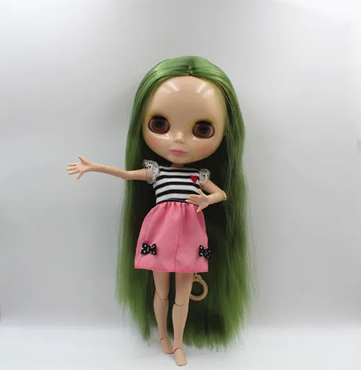 Blygirl Blyth doll Green straight hair nude doll joint body 19 joint DIY doll can change makeup