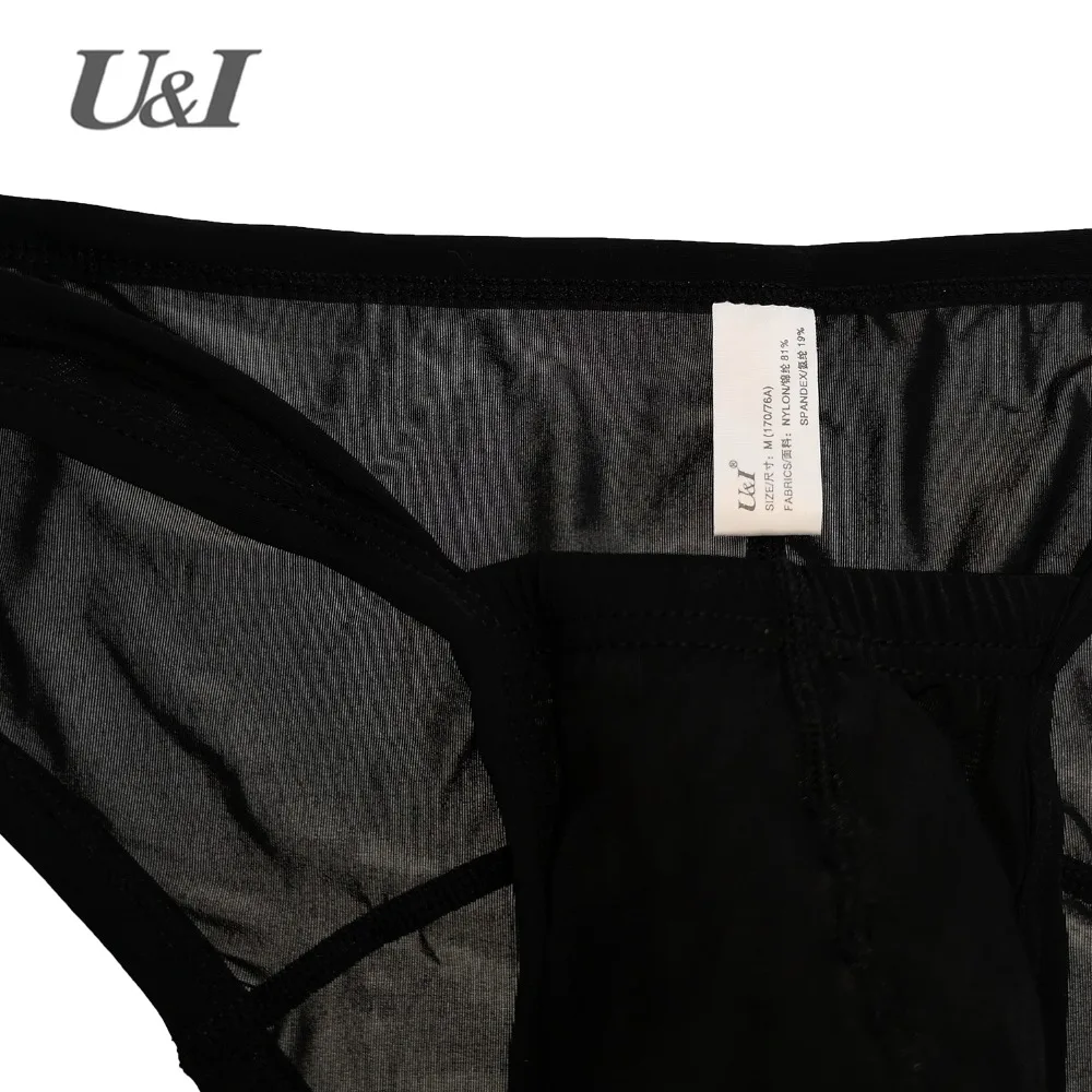 U&I sexy underwear men\'s thin section transparent nylon personality breathable u convex pocket tide men\'s low waist briefs