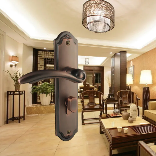 Interior room door locks copper casting solid wood door handle high-end European and American models of high Mute