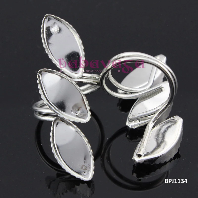 

8x17mm 3 Lucky Leaves Blank Base Adjustable Ring Settings Jewelry Findings